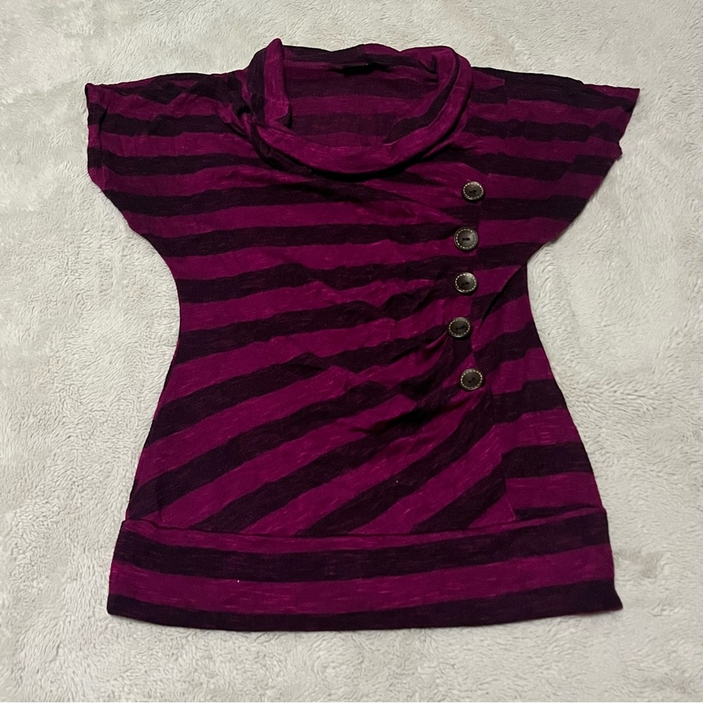 Eclipse Purple Striped Blouse with Button Detail